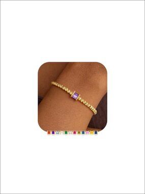 14k Gold Plated Beaded Birthstone Bracelet Stretch Wristband Gift